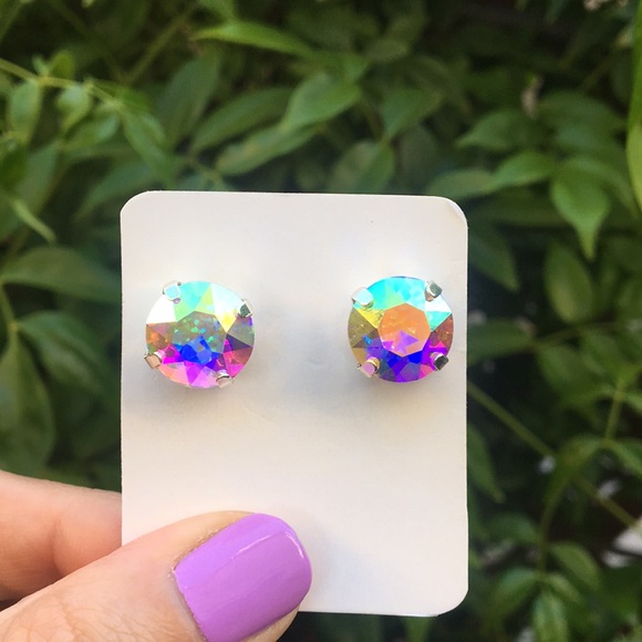 Aurora Borealis + Silver Crystal Earrings - Picture 8 of 12